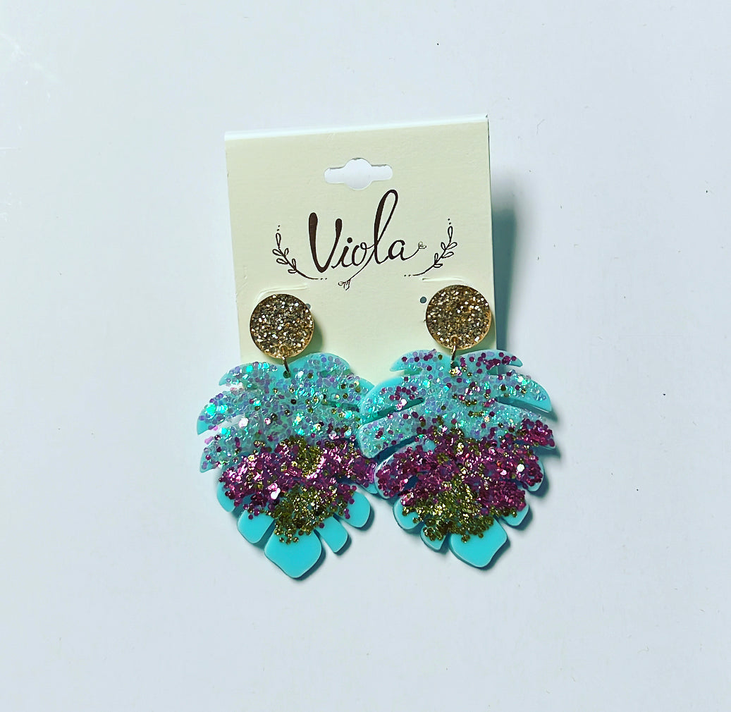 Palm Leaf Glitzy Earrings