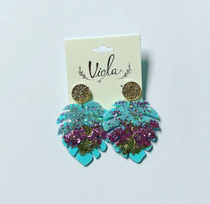 Palm Leaf Glitzy Earrings