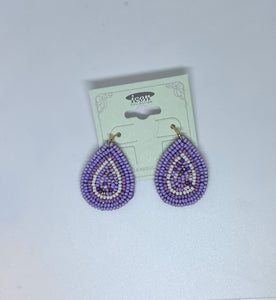 Purple Seed Bead Teardrop Earrings