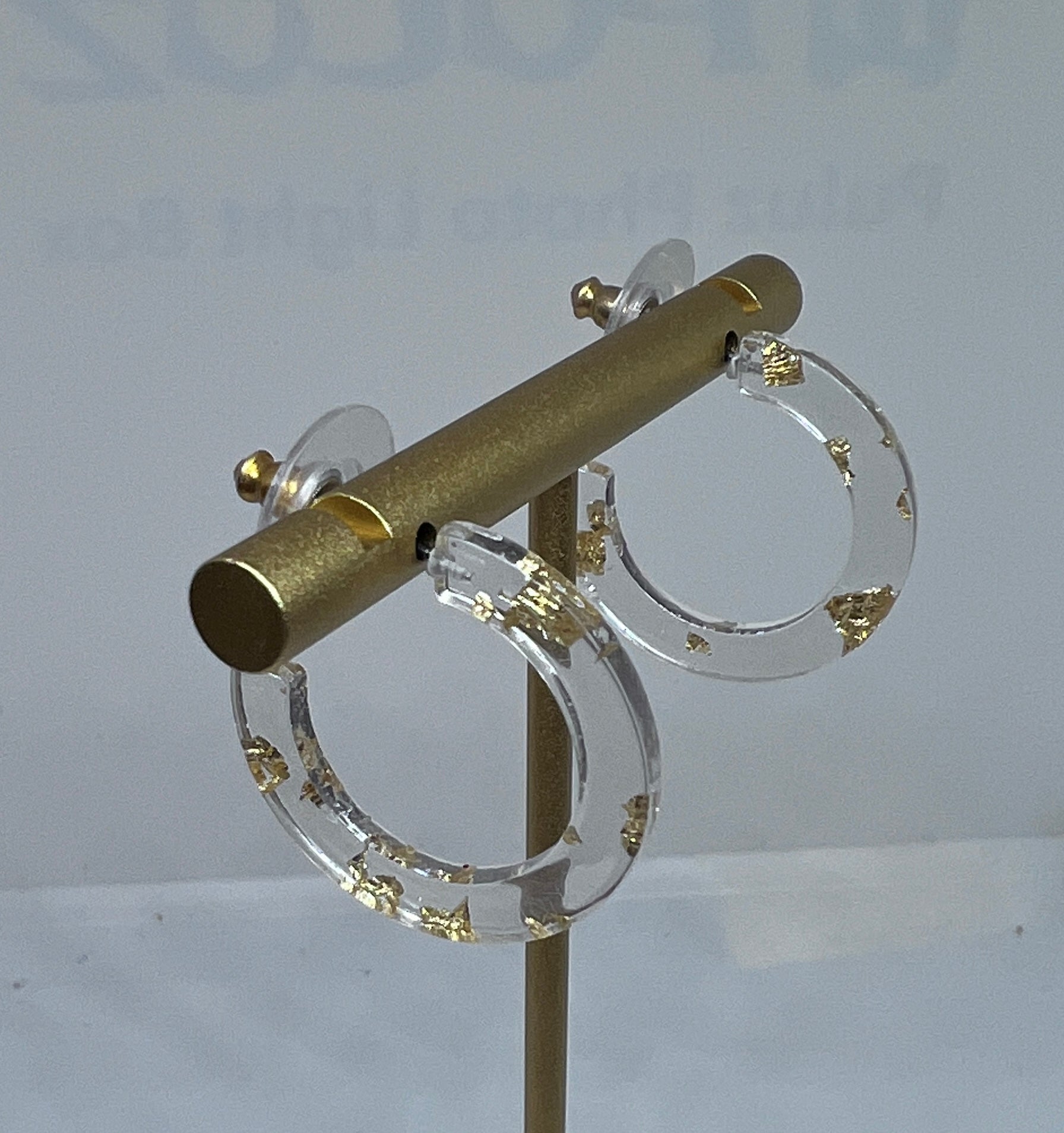 Clear Acrylic Hoops with Gold Flakes 1"