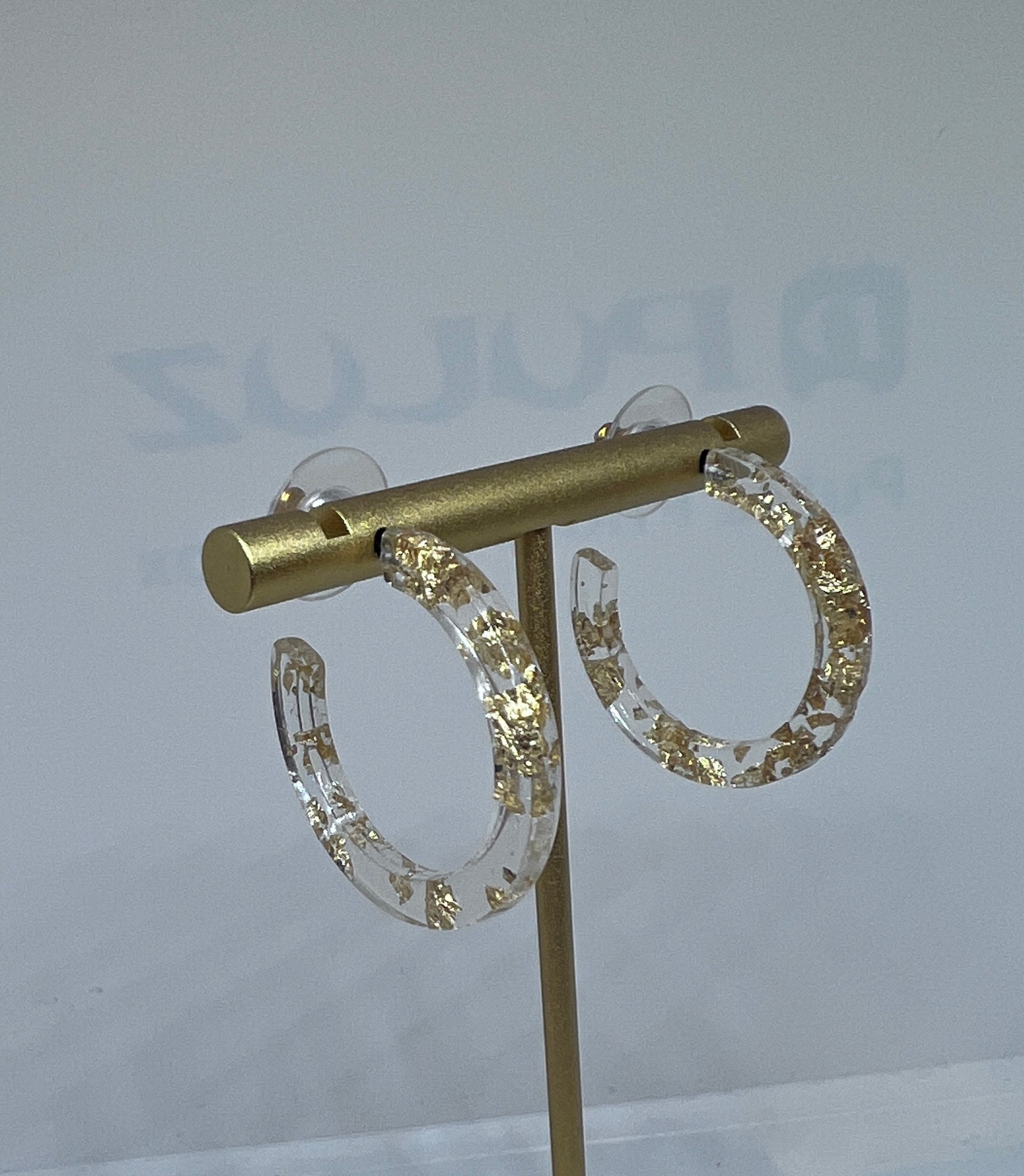 Clear Acrylic Hoops with Gold Flakes- 1 1/8"