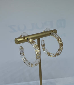 Clear Acrylic Hoops with Gold Flakes- 1 1/8"
