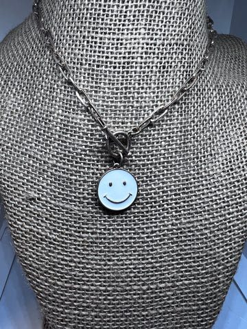 Smiley Face Paperclip Chain Necklace- White