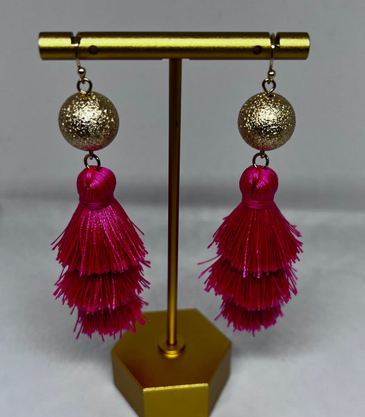 Tiered Tassel Drop Earrings with Gold Ball