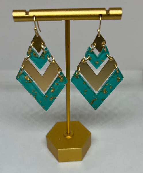 Diamond Shaped Acrylic Drop Earrings with Gold Flakes