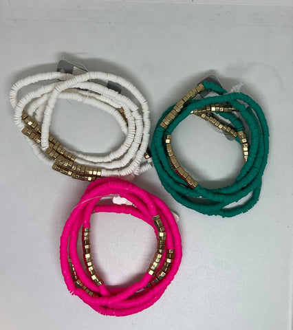 Rubber Bead with Gold Accent Stretch Bracelet Set
