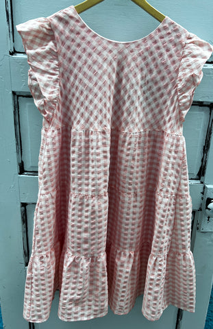 Pink Gingham Check Tiered Dress