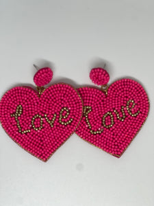 PInk and Gold Love Heart Seed Bead Earrings
