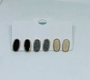 Oval Shaped Druzy Studs- Mix Colors