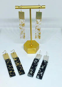 Rectangle Gold or Silver Flake Drop Earrings