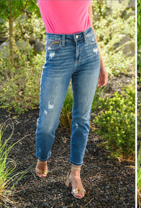 Judy Blue Hi-Rise Rainbow Embroidery Cropped Straight Leg