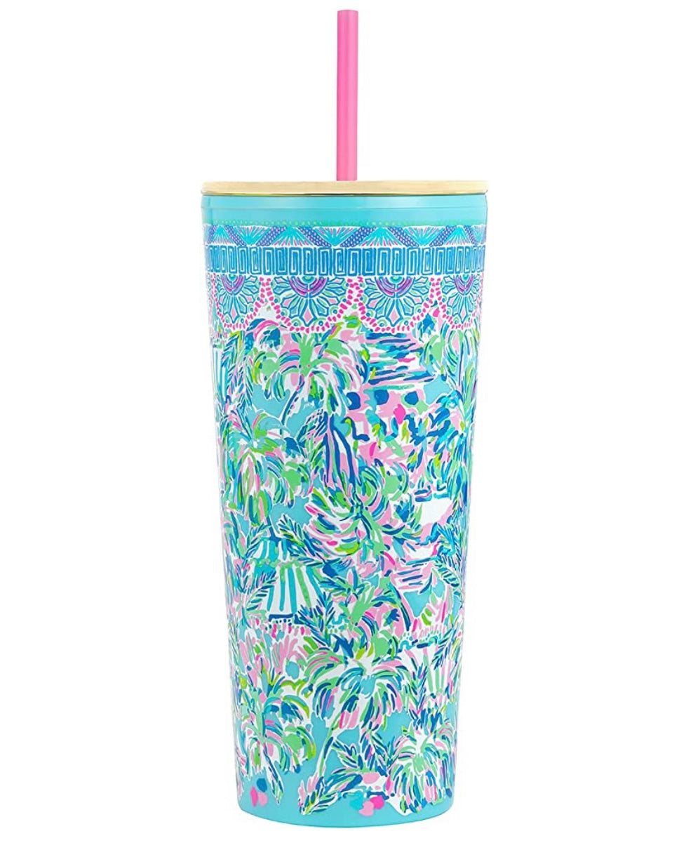 Lilly Pulitzer Tumbler with Straw - Cabana Cocktail