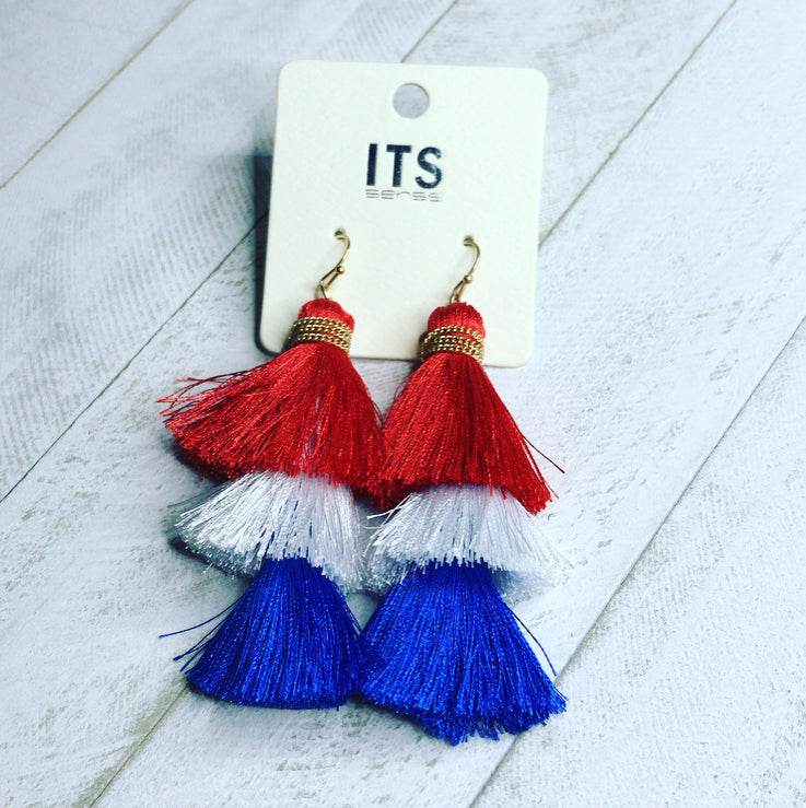 Red, White & Blue Tiered Tassel Earrings