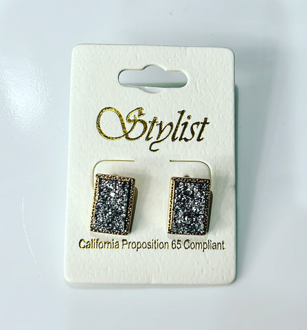 Rectangle Charcoal Druzzy Studs